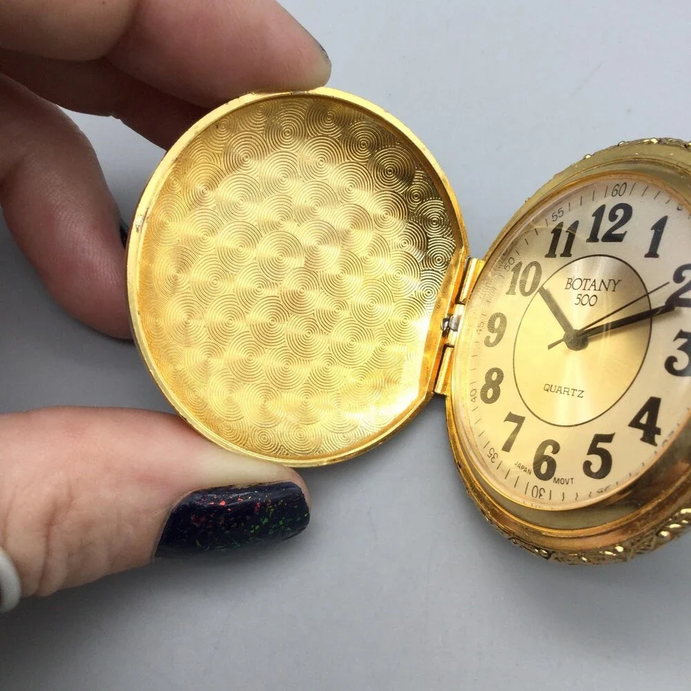 Botany 500 Pocket Watch Men 48mm Silver Gold Tone Eagle Full Hunter New Battery